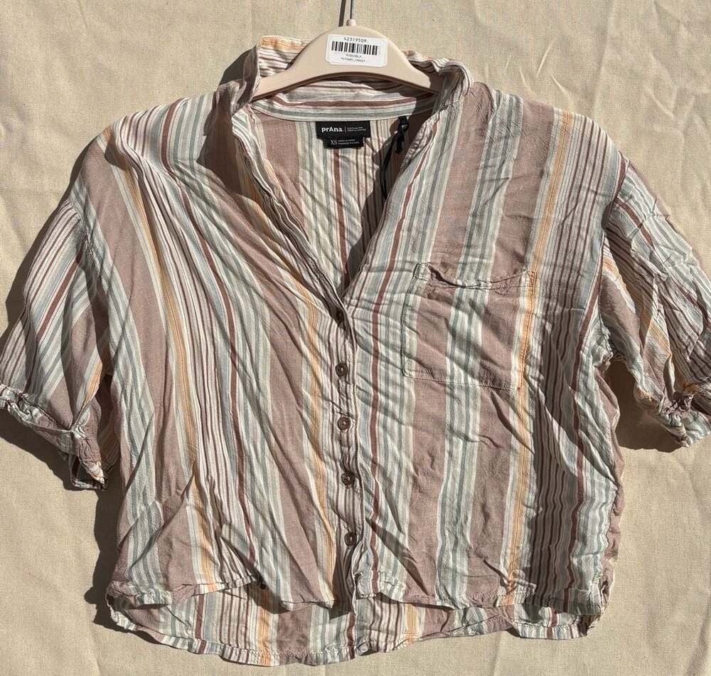 Prana Striped Button Down Shirt Size XS Multicolor Short Sleeve Blouse